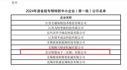 芯百特通過2024江蘇省"專精特新"中小企業(yè)認定